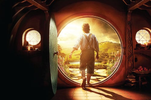 Bilbo Baggins, The Hobbit, stepping out of his front door