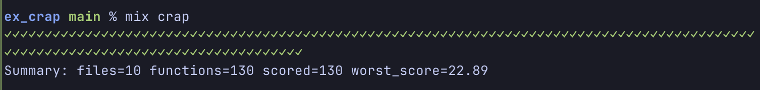 Output of `mix crap`. A series of green check marks.