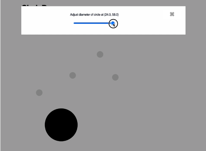 A range input changing the diamater of a circle, making it very large